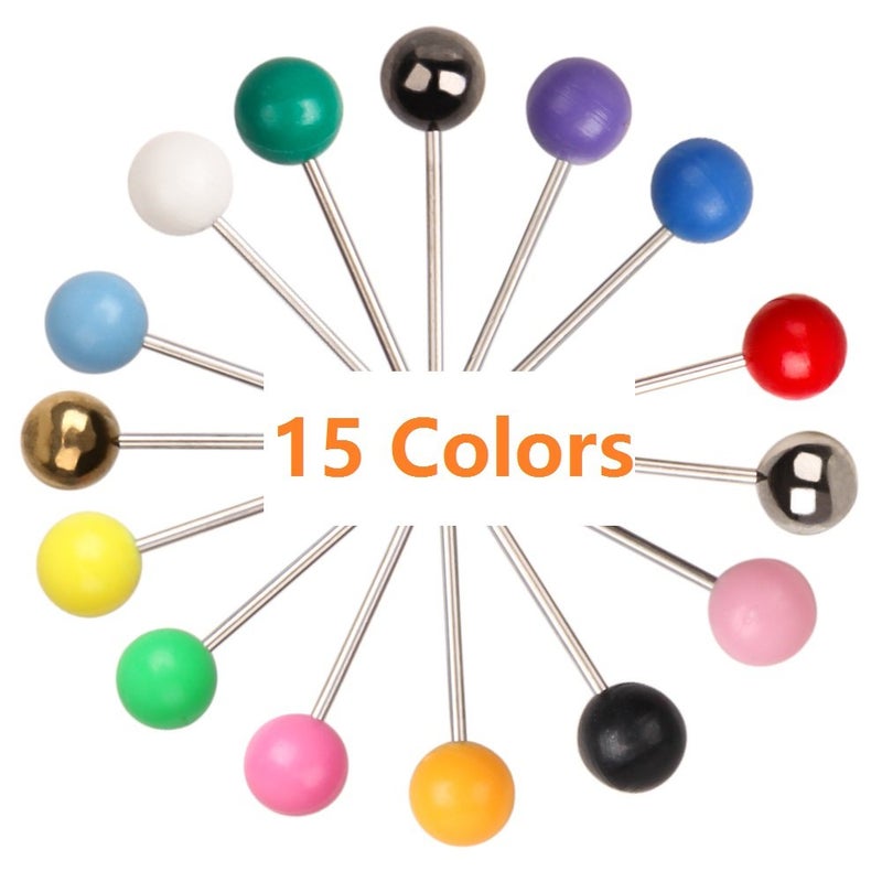 Yalis Push Pins Marking Map Tacks 1/8-Inch Plastic Beads Head, 15 Assorted Colors, 1500-count - Image 4